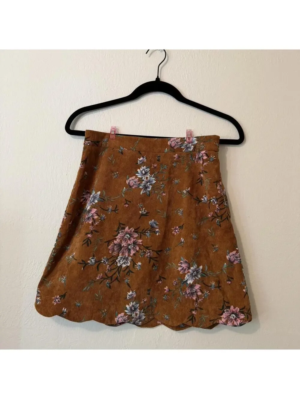 brown suede floral mini skirt